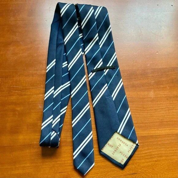 PLAYBOY Tie Italy Blue Light Blue White Stripes Mens Necktie 54 x 3 inches - Picture 12 of 15